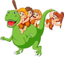 ein Gruppe von uralt Kinder spielen mit das Tyrannosaurus rex Körper und Sitzung auf es vektor