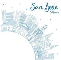 umriss die skyline von san jose kalifornien mit blauen gebäuden und kopierraum. vektor