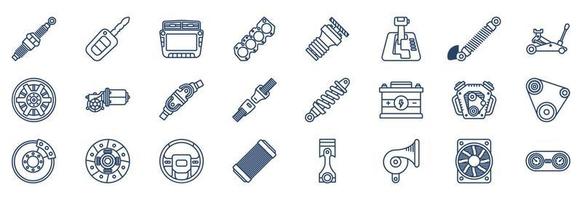 Sammlung von Symbolen im Zusammenhang mit Autoausrüstungen, einschließlich Symbolen wie Display, Sitz, Autobatterie und mehr. vektorillustrationen, pixelperfekter satz vektor