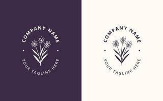minimalistisk feminin logotyp med hand dragen blommig botanisk logotyp mall vektor