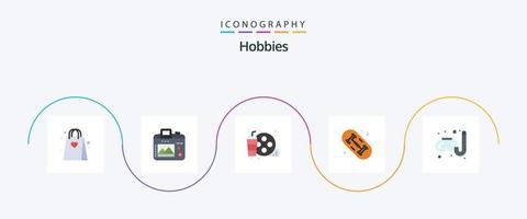 hobbies platt 5 ikon packa Inklusive hobby. simning. verklig. hobby. skridsko vektor
