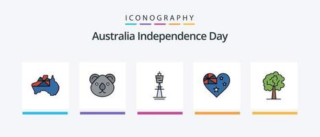 Australien oberoende dag linje fylld 5 ikon packa Inklusive Land. aussie. inhemsk. nation. Land. kreativ ikoner design vektor