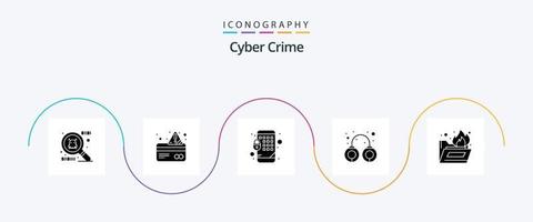 Cyber Verbrechen Glyphe 5 Symbol Pack einschließlich . Mappe Feuer. Handy, Mobiltelefon. Mappe Virenschutz. Festnahme vektor