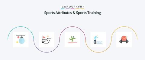 sporter attribut och sporter Träning platt 5 ikon packa Inklusive hantel. slå samman. idrottare. plattform. dykning vektor