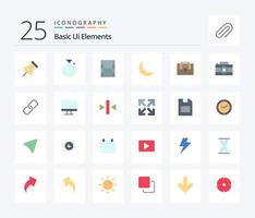 Basic ui Elemente 25 eben Farbe Symbol Pack einschließlich Fall. Tasche. Video. natürlich. Nacht vektor