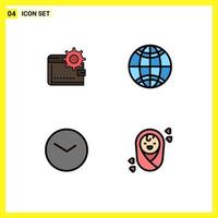einstellen von 4 modern ui Symbole Symbole Zeichen zum Brieftasche Welt Geld Herstellung Uhr editierbar Vektor Design Elemente