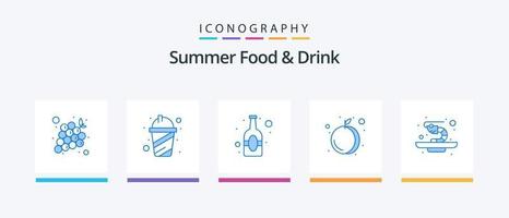 Sommer- Essen und trinken Blau 5 Symbol Pack einschließlich Garnele. Garnele. Bier. Pfirsich. Lebensmittel. kreativ Symbole Design vektor