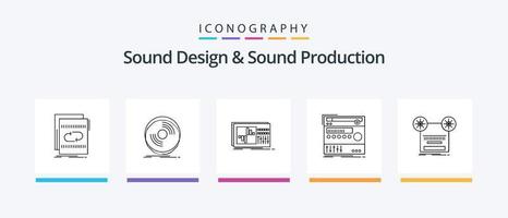 ljud design och ljud produktion linje 5 ikon packa Inklusive modul. audio. musik. spela in. spela in. kreativ ikoner design vektor
