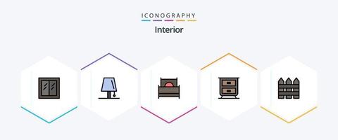 interiör 25 fylld linje ikon packa Inklusive staket. interiör. blixt. låda. möbel vektor