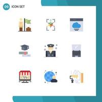 uppsättning av 9 modern ui ikoner symboler tecken för människor gradering moln utbildning böcker redigerbar vektor design element