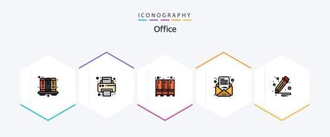 kontor 25 fylld linje ikon packa Inklusive penna. företag. möbel. post. e-post vektor