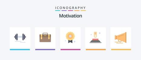 Motivation eben 5 Symbol Pack einschließlich Motivation. Lautsprecher. Zertifikat. Start. Taste. kreativ Symbole Design vektor