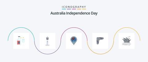 Australien oberoende dag platt 5 ikon packa Inklusive bumerang. Australien. torn. plats. flagga vektor