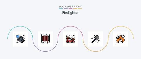 Feuerwehrmann Linie gefüllt eben 5 Symbol Pack einschließlich . Feuer. Wagen. Achtung. Feuerwehrmann vektor