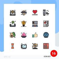 Handy, Mobiltelefon Schnittstelle eben Farbe gefüllt Linie einstellen von 16 Piktogramme von bilden Notfall Kanada Krankheit produzieren editierbar kreativ Vektor Design Elemente