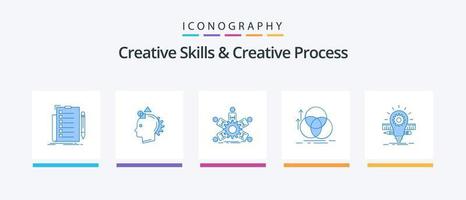 kreativ Kompetenzen und kreativ Prozess Blau 5 Symbol Pack einschließlich Ausrichtung. Gleichgewicht. Idee. Zusammenarbeit. Führung. kreativ Symbole Design vektor