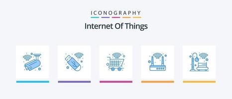 internet av saker blå 5 ikon packa Inklusive . ljus. handla. bänk. router. kreativ ikoner design vektor