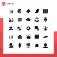 Pack von 25 modern solide Glyphen Zeichen und Symbole zum Netz drucken Medien eine solche wie Archiv Karte Kuchen Diagramm Welt Netzwerk editierbar Vektor Design Elemente