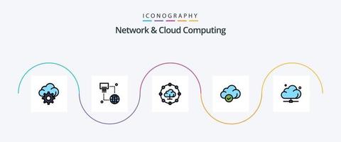 Netzwerk und Wolke Computing Linie gefüllt eben 5 Symbol Pack einschließlich Server. Daten. Netzwerk. Wolke. Lager vektor