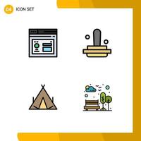 4 universell fylld linje platt färger uppsättning för webb och mobil tillämpningar browser tält sida marknadsföring vår redigerbar vektor design element