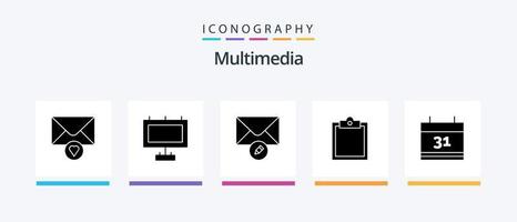 Multimedia Glyphe 5 Symbol Pack einschließlich . schreiben. Fall. Kalender. kreativ Symbole Design vektor