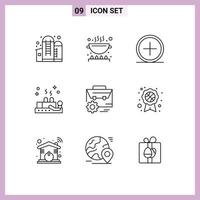 universell ikon symboler grupp av 9 modern konturer av väska terapi Lägg till läkning plus redigerbar vektor design element