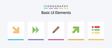 Basic ui Elemente eben 5 Symbol Pack einschließlich schreiben. Aufgabe. lernen. Liste. hoch. kreativ Symbole Design vektor