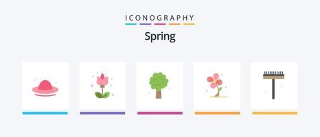 Frühling eben 5 Symbol Pack einschließlich Frühling. Blume. Baum. Blumen. Frühling. kreativ Symbole Design vektor