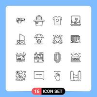 uppsättning av 16 modern ui ikoner symboler tecken för rädda strand skjorta baywatch dator redigerbar vektor design element