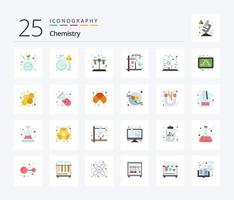 Chemie 25 eben Farbe Symbol Pack einschließlich Wissenschaft. Chemie. prüfen. mischen. Röhren vektor