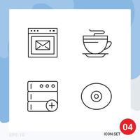 4 tematiska vektor fylld linje platt färger och redigerbar symboler av browser databas hemsida kopp anatomi redigerbar vektor design element