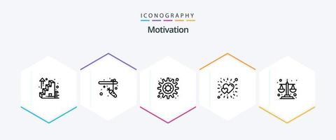 Motivation 25 Linie Symbol Pack einschließlich . Gleichwertigkeit. Einstellung. Balance Skala. Liebe vektor