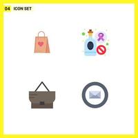 Piktogramm einstellen von 4 einfach eben Symbole von Einkaufen Mode Tasche Wein Mail editierbar Vektor Design Elemente