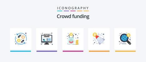 Crowdfunding eben 5 Symbol Pack einschließlich breit. suchen. Finanzen. Geld. Start. kreativ Symbole Design vektor