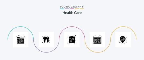 hälsa vård glyf 5 ikon packa Inklusive nödsituation. uppkopplad. ben. medicinsk. sjukvård vektor