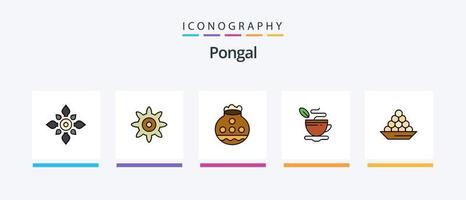 pongal linje fylld 5 ikon packa Inklusive . kaffe. ljus. varm. te. kreativ ikoner design vektor