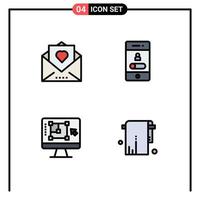 stock vektor ikon packa av 4 linje tecken och symboler för hjärta telefon post mobil minska redigerbar vektor design element