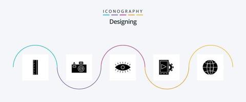 design glyf 5 ikon packa Inklusive . internet. Kolla på. klot. miljö vektor