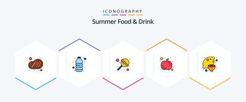 Sommer- Essen und trinken 25 gefüllte Linie Symbol Pack einschließlich Lebensmittel. gesund. Lutscher. Lebensmittel. Obst vektor