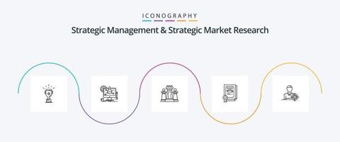 strategisk förvaltning och strategisk marknadsföra forskning linje 5 ikon packa Inklusive man. certifikat. schack. prestation. teknologi vektor