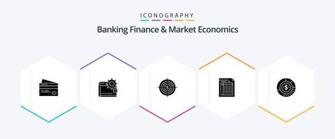 bank finansiera och marknadsföra ekonomi 25 glyf ikon packa Inklusive företag. mål. plånbok. tillverkning. personlig vektor