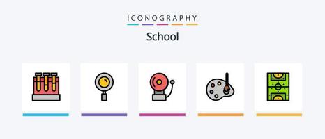 skola linje fylld 5 ikon packa Inklusive hitta. utbildning. underhållning. skrivbord. stol. kreativ ikoner design vektor