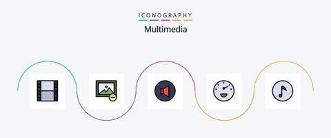 multimedia linje fylld platt 5 ikon packa Inklusive . volym. notera. nyckel vektor