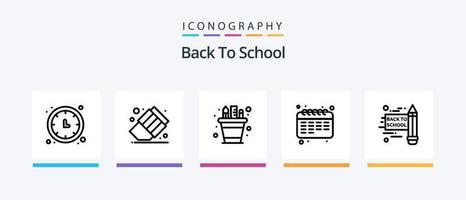 tillbaka till skola linje 5 ikon packa Inklusive . utbildning. utbildning. väska. stift. kreativ ikoner design vektor