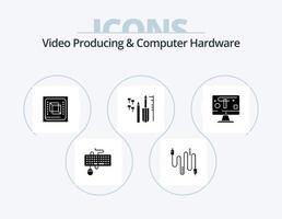 video producerar och dator hårdvara glyf ikon packa 5 ikon design. Utrustning. beställnings. kommunikation. reparera. hårdvara vektor