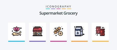 matvaror linje fylld 5 ikon packa Inklusive . lök. kontanter. mat. paket. kreativ ikoner design vektor