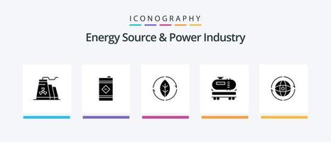 energi källa och kraft industri glyf 5 ikon packa Inklusive värld. konstruktion. energi. olja. lastbil. kreativ ikoner design vektor