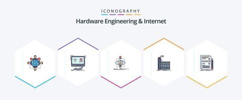 Hardware- Ingenieurwesen und Internet 25 gefüllte Linie Symbol Pack einschließlich Industrie. Fabrik. Fernbedienung. Wissenschaft. Verschmutzung vektor