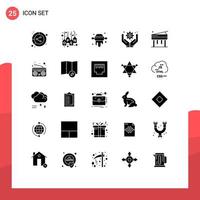25 Universal- solide Glyphe Zeichen Symbole von Musik- Geschäft Operationen Etikett Geschäft Verwaltung rollen editierbar Vektor Design Elemente