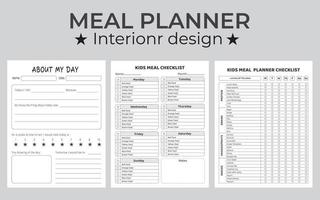Druckvorlage für minimalistischen Essensplaner. Planer für wöchentliche und tägliche Mahlzeiten zum Frühstück, Mittagessen, Abendessen und Snacks. vektor